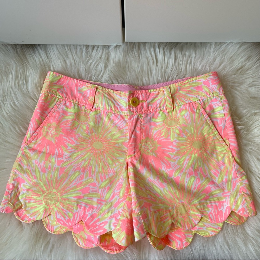 Lilly Pulitzer Buttercup Shorts Sunkissed Glow Size 00 Pink Yellow Neon Glow